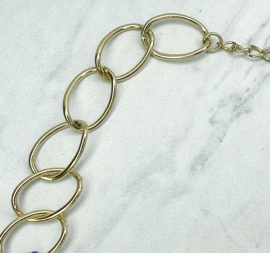 Coldwater Creek  Gold Tone Blue Studded Chain Link Necklace