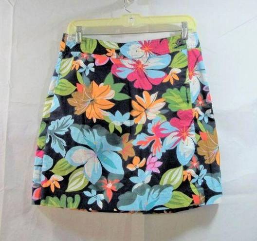 White Stag Womens Skort Size 10 Floral Wrap Front Zip Button Casual Black Multi Color