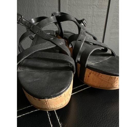 Eileen Fisher  Array Black Strappy Cork Wedge Platform Sandals Size 8