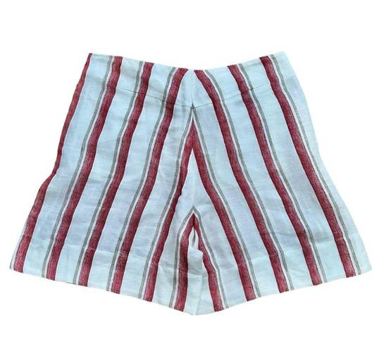 Loro Piana  Women’s High Waist Antigua Striped Linen Shorts - White, Red 44IT 8US