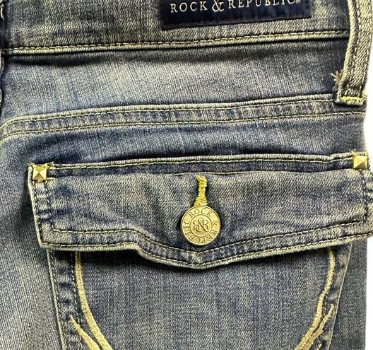 Rock & Republic  Denim Kendall Crop Blue Jeans Embroidered Button Flap Women’s 12