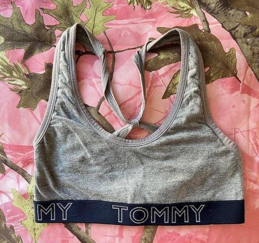 Tommy Hilfiger  grey navy cross back cotton sports bra sparkly silver logo