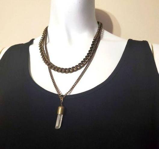 Ruff Hewn NWT  Mulitlayer Gold & Crystal Necklace