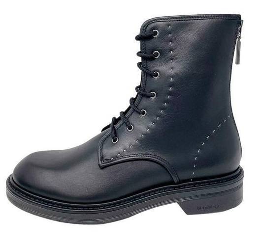 Max Mara  Beth Ankle Zip Black Leather Combat Boots size 7.5