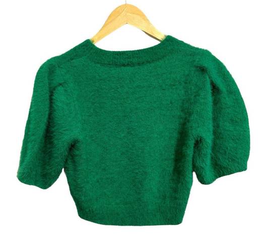 The Moon Day +  women's green fuzzy knit crop top size Medium NEW