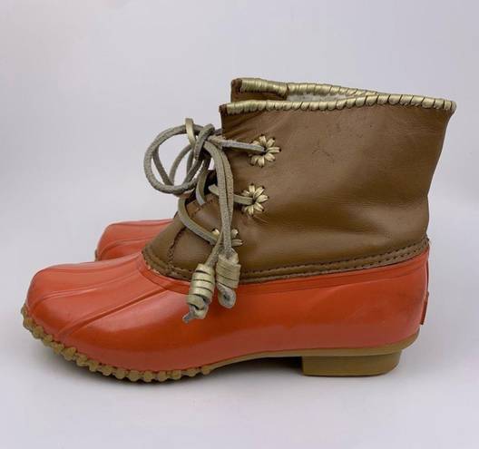 Jack Rogers Chloe Coral Orange Brown Whipstitch Gold Detail Duck Boots 7 Winter