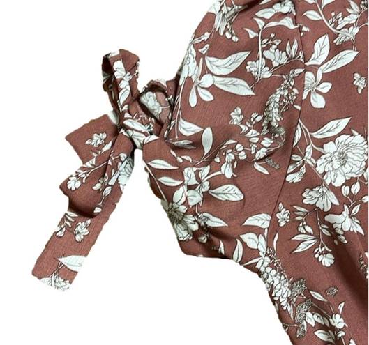 Sweet Rain  Floral Mauve Beige Tie Top Size XL