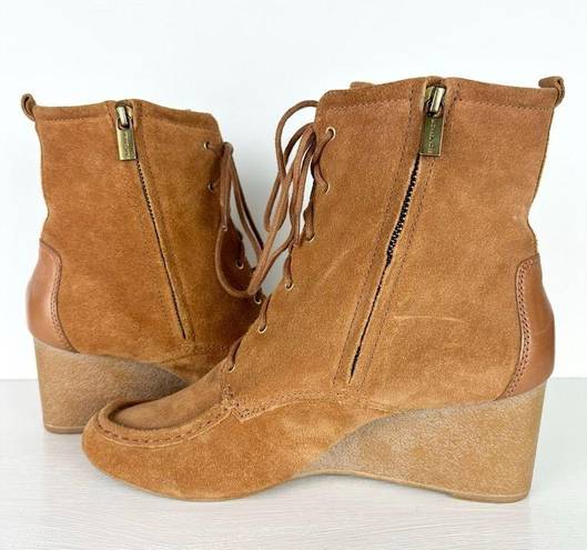 Michael Kors  Lace Up Wedge Suede Leather Booties Brown Women's Size 10