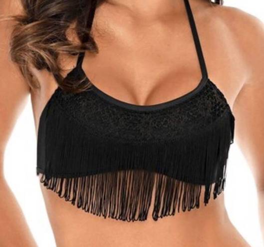 Relleciga  Women’s Tassel Bandeau Black Bikini Top 
Size S‎