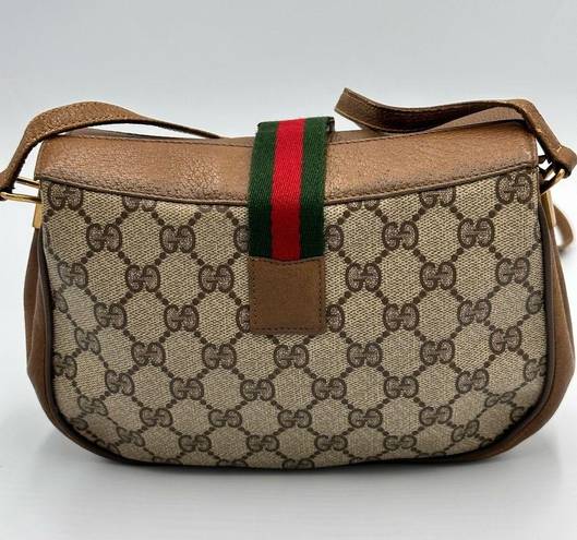 Gucci  Brown/Beige GG Supreme Canvas and Leather Vintage Web Shoulder Bag