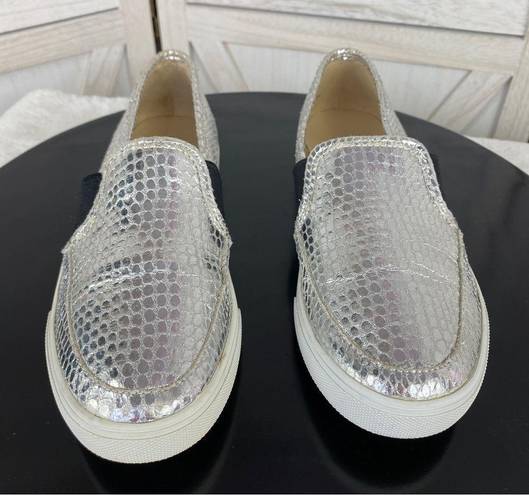 Nine West  Bonkers Embossed Metallic Slip On Sneaker Silver Black 7