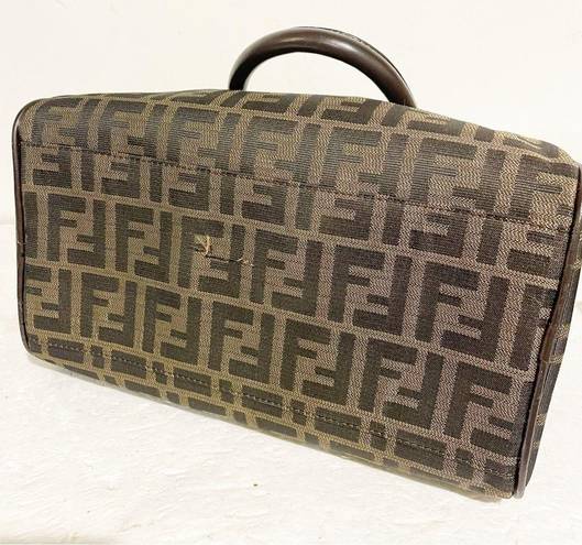 Fendi  Brown All Over F Print Satchel Handbag Designer Authentic Leather