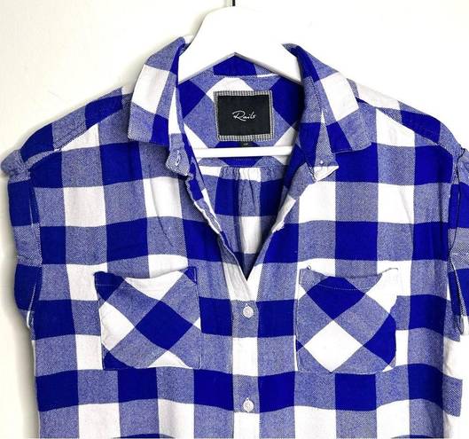 Rails  Cap Sleeve Blue White Check Button Shirt Size XS