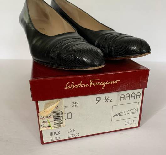 Salvatore Ferragamo Vintage Black Block Kitten Heel  Heels w/ Original Box