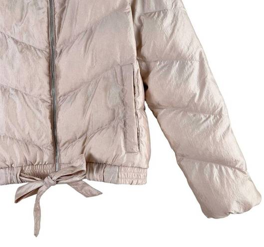 BCBGeneration  Ribbon Tie Chevron Quilted Puffer Jacket in Blush, Medium