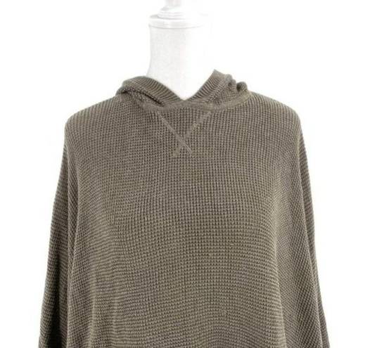 Garnet Hill  Merino Wool Blend Hooded Waffle Knit Poncho Sweater Green size S/M