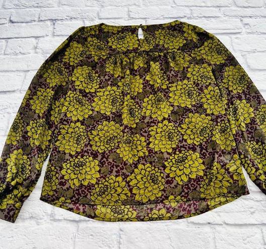 The Loft Ann‎ Taylor Sheer Blouse Top Women's XXS Green Purple Floral Leopard Print