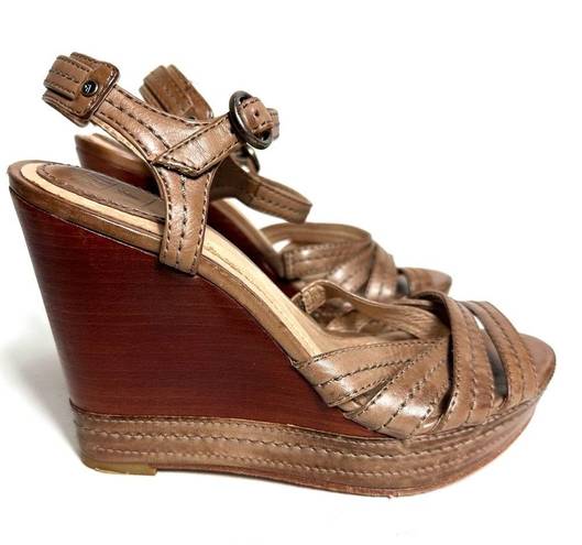 Frye  6.5 Corrina Stitch Wedge Dark Brown Sandals