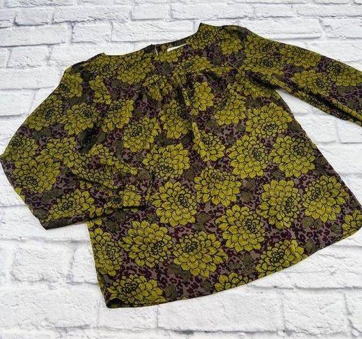 The Loft Ann‎ Taylor Sheer Blouse Top Women's XXS Green Purple Floral Leopard Print