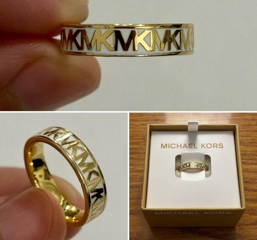 Michael Kors Gold-Tone Brass Logo Band Ring Size 8