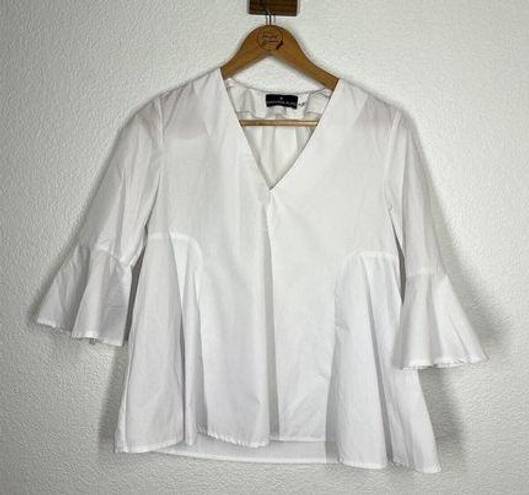 Addie Pompander Place  Cotton Poplin Blouse XS White Peplum Tuckernuck