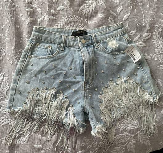 Sequin And Rhinestone Jean Shorts Silver