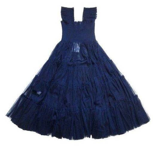 Hill House NWT  Ellie Nap Dress in Navy Sheer Tulle Smocked Midi Ruffle XS