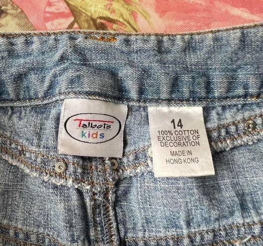 Talbots y2k denim mini skirt with rhinestone details and front pockets