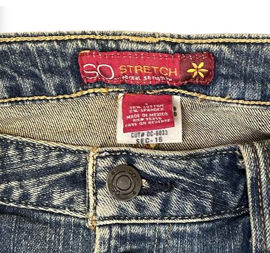 SO  Jeans Size 7 Juniors Denim Women Exposed Button Fly Coffee Wash Stretch 29X32