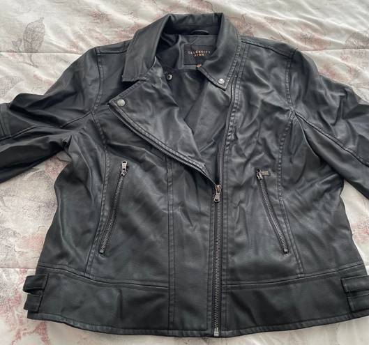 Celebrity Pink Black Vegan Leather Moto Biker Jacket, size XXL