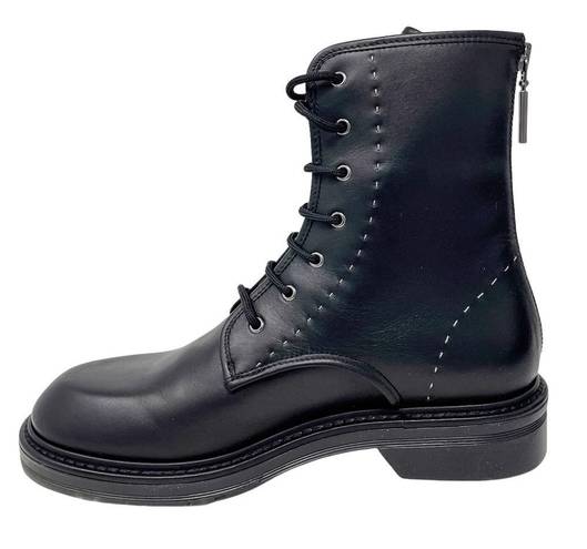 Max Mara  Beth Ankle Zip Black Leather Combat Boots size 7.5