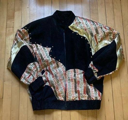 Vintage Leather Metallic Bomber Jacket Size M