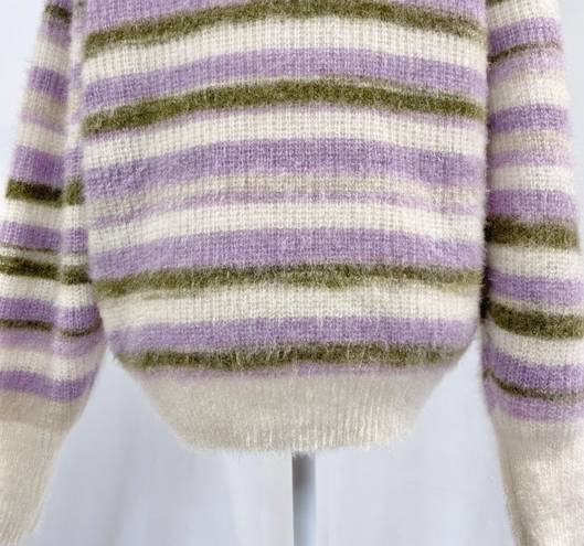 VERO MODA New  Grace Stripe Sweater Fuzzy Crewneck Pullover Birch Purple