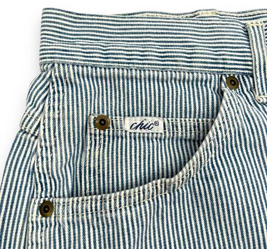 Bermuda Vintage Chic High Rise Blue & White Stripe Denim 14”  Shorts Size 32”