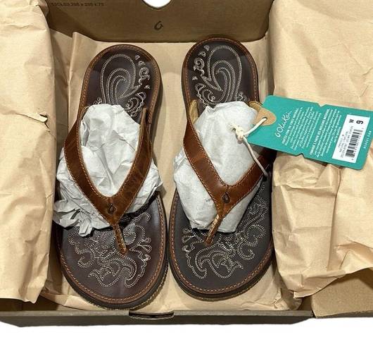 Olukai  Paniolo Women’s Premium Brown Leather Sandals Women’s Size 9