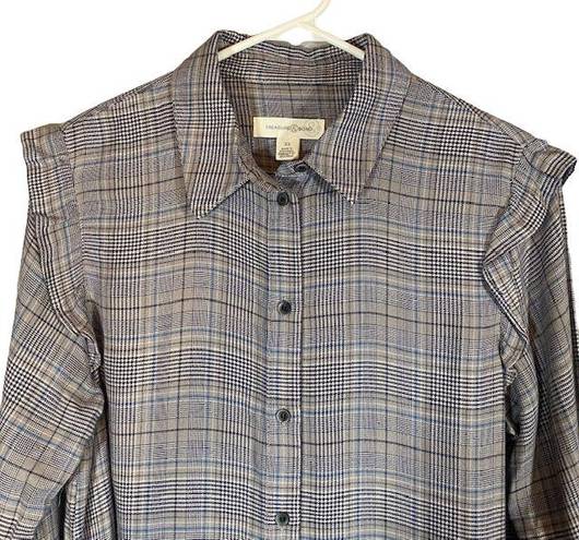 Treasure & Bond  Gray Plaid Long Sleeve Button Down Shirt Women Sz XS