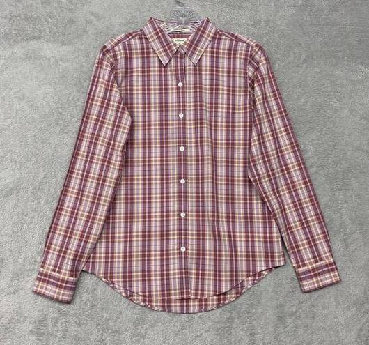 L.L.Bean  Top womens XS Red White Plaid Button Up Cotton Wrinkle Free Shirt