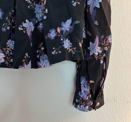 Rebecca Minkoff  Blouse Maggie Top Button Front & Neckties Sz L NWT Floral Black