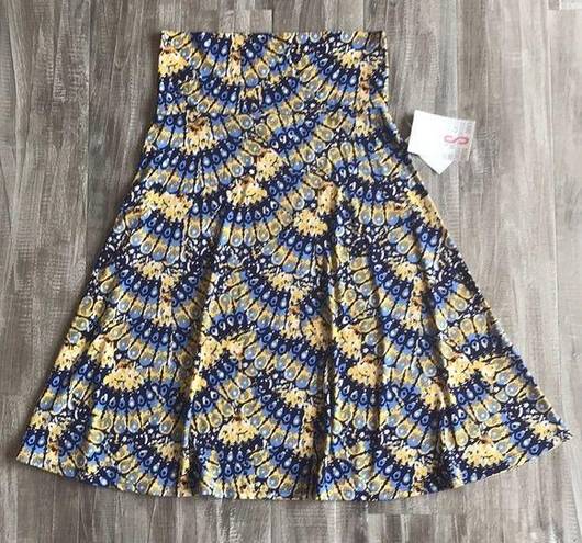 LuLaRoe  Azure Midi Skirt Blue and Yellow Tie Dye