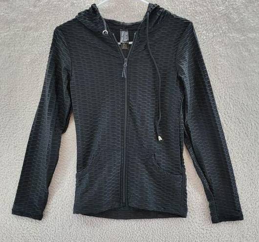 New Mix  L/S Full Zip Activewear Hooded Jacket Women's Small Black Textured