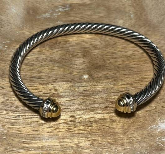 David Yurman Sterling Silver & 18K Gold Diamond Cuff Bracelet