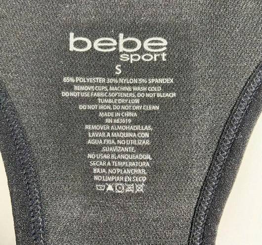 Bebe  | Racerback Sports Bra Black Chest Logo Removable Pads Moisture Wick Sz S