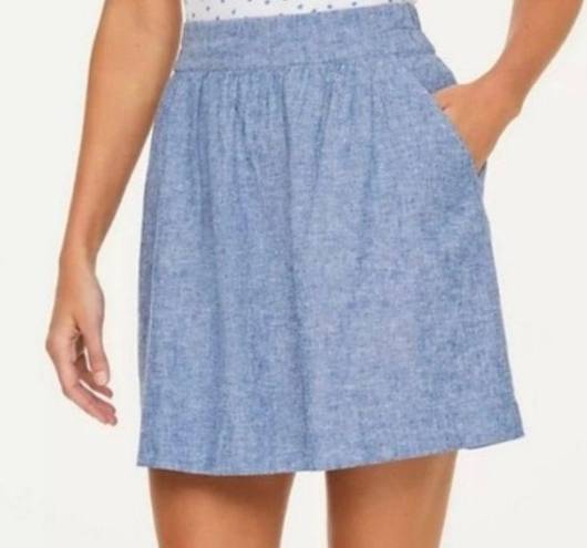 The Loft  Outlet Blue Linen Cotton Blend A-Line Skirt