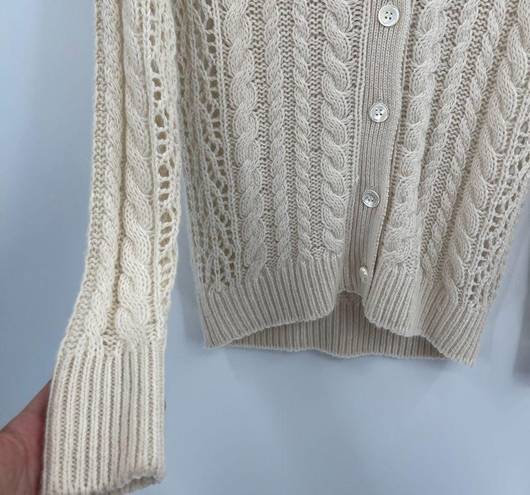 Equipment Femme White Open Knit Cashmere Alpaca Wool Cable Knit Cardigan small