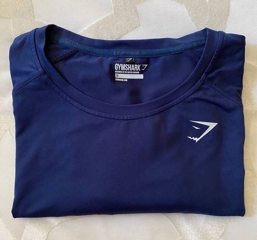 Gymshark  Drawstring Long Sleeve Elbow Key Hole Crop Top in Navy Blue Sz. Small