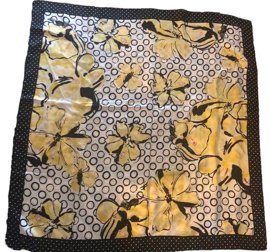 VTG Silk Square Scarf Yellow Floral Polka Dot Border Classic Glamourous Charm