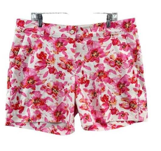 Isaac Mizrahi  Shorts Women 16 Pink Floral Water Color High Rise Stretch Tropical