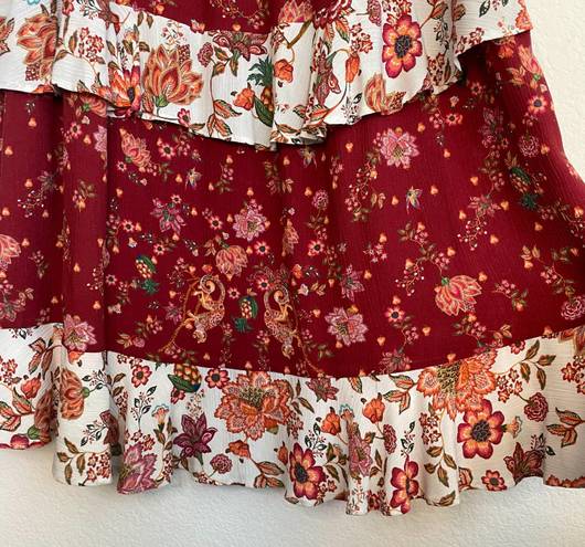 Farm Rio  Antrhopologie Red Ruffle Floral Maxi Skirt