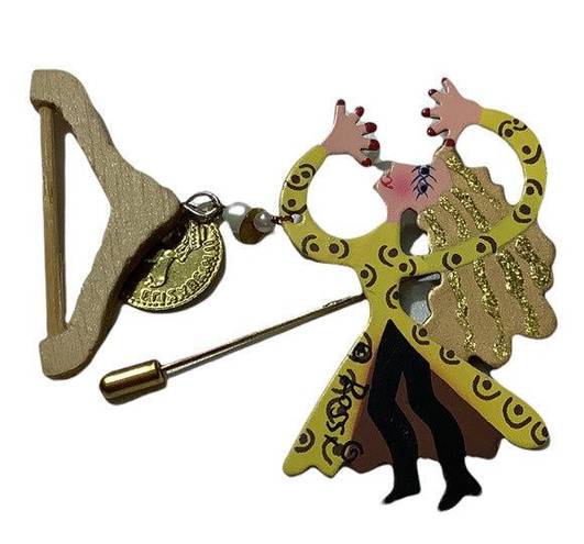 The Hanger Vintage Stick Pin Hat Pin Woman with Greek Coin and Clothes