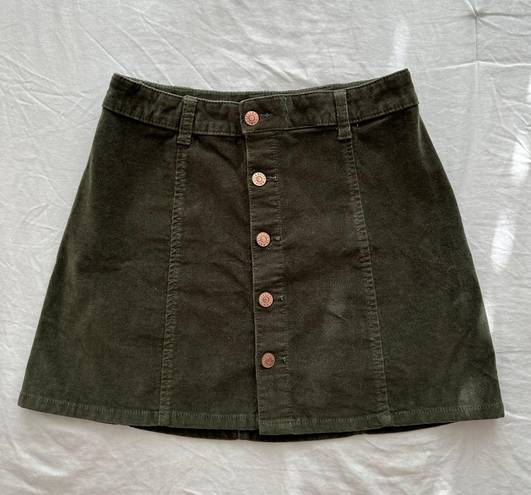 Celebrity Pink Green Corduroy Button Up Skirt